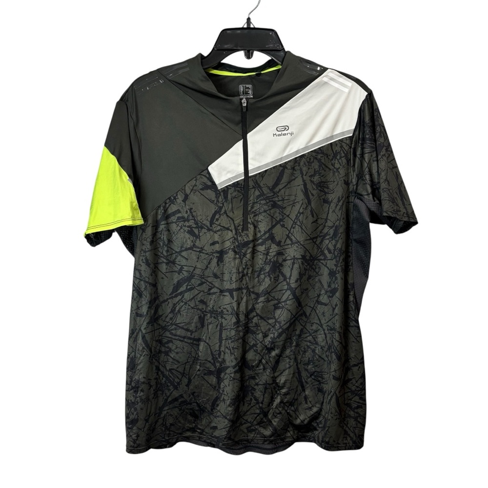 Kalenji Decathlon Men's cycling jersey zip shirt black white neon yellow large
